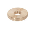 1-1/2 Inch Diameter Unfinished Brass Threaded Knurled Edge Brass Nut, 1/4F