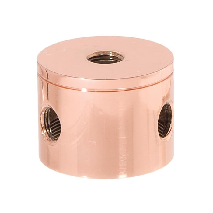 1-1/4 Inch Tall, 3 Side Hole Polished Copper Finish Turned Brass Lamp Cluster Body