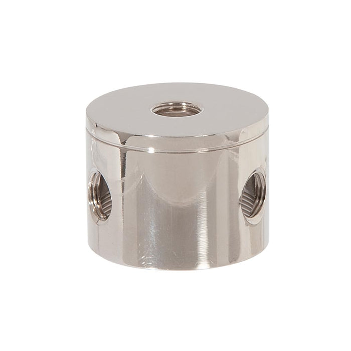 1-1/4 Inch Tall, 3 Side Hole Polished Nickel Finish Turned Brass Lamp Cluster Body