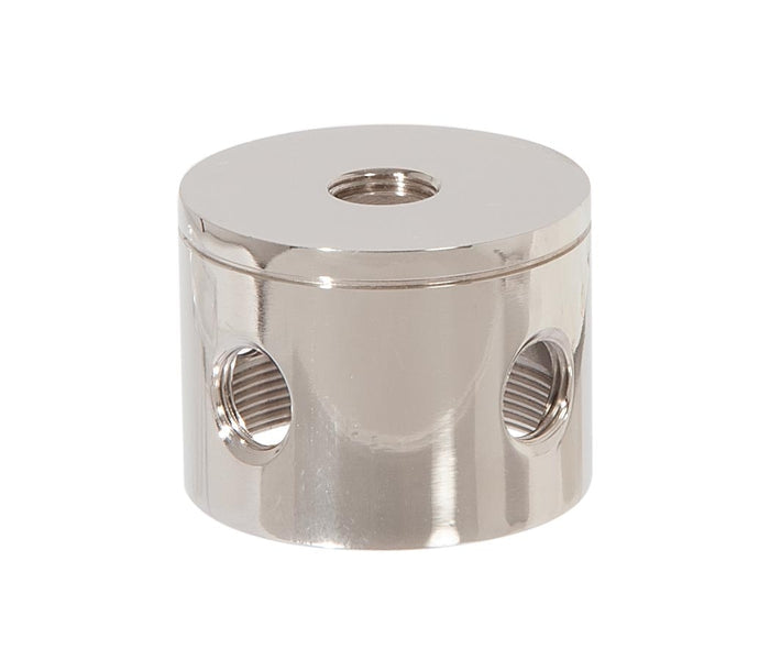 1-1/4 Inch Tall, 4 Side Hole Polished Nickel Finish Turned Brass Lamp Cluster Body