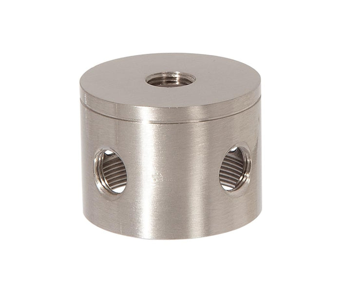 1-1/4 Inch Tall, 4 Side Hole Satin Nickel Finish Turned Brass Lamp Cluster Body