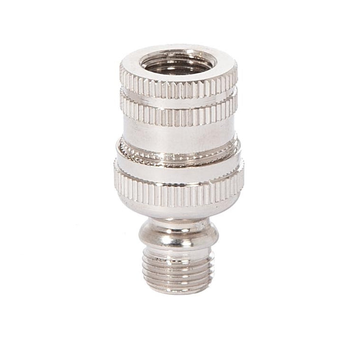 1 1/4" Tall Brass Knurled Lamp Swivel, 1/8M X 1/8F, Nickel Plated