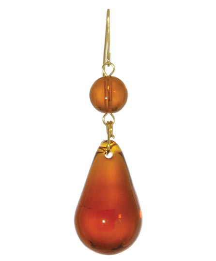1 1/8" Amber Tear Drop w/ Bead, ~2-1/2" overall length