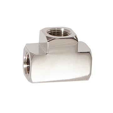 1-1/8 Inch Long Polished Nickel Finish Union Tee Rounded Arm Back, 1/8F All Sides