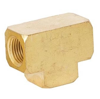 1-1/8 Inch Long Unfinished Brass Union Tee Rounded Arm Back, 1/8F All Sides