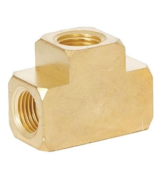 1-1/8 Inch Long Unfinished Brass Union Tee Rounded Arm Back, 1/8F All Sides