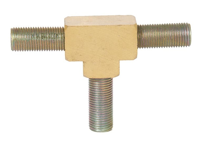 1-1/8 Inch Long Unfinished Brass Union Tee Rounded Arm Back, 1/8F All Sides