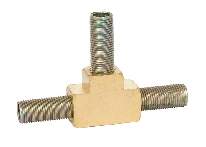 1-1/8 Inch Long Unfinished Brass Union Tee Rounded Arm Back, 1/8F All Sides