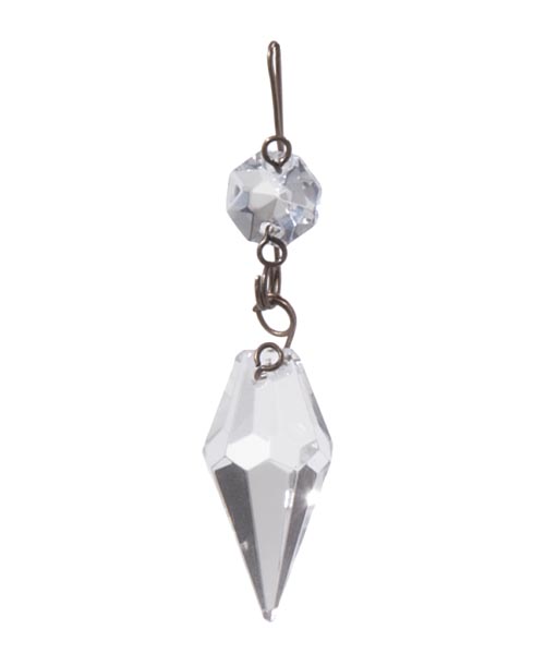 1 3/16" Clear Prism with Brass Pins, ~2-1/2" overall length