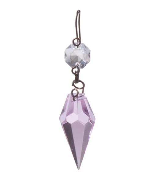 1 3/16" Pink Glass Prism with Clear Top Bead, ~2-1/2" overall length