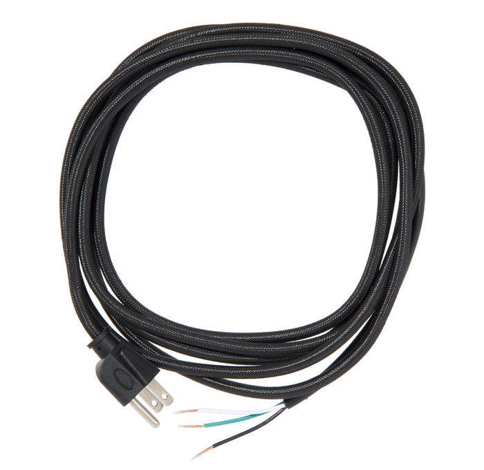 10-1/2ft Black Rayon Round Lamp Cord Set with Molded Plug