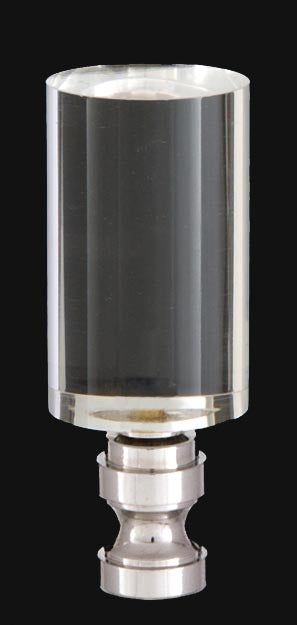 2-1/4" Tall 1" Diam Acrylic Cylinder Design Clear Finial Nickel Brass Base 1/4-27F Tap (11250N)