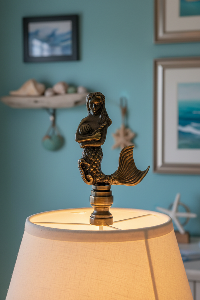 2-7/8" Tall Mermaid Design Solid Brass Finial Antique Brass Finish 1/4-27F Tap (11262A)