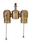 2-lite Cluster w/Pull-chain Sockets, Antique Brass