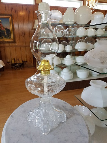 20" Tall Princess Feather Oil Lamps Complete with Burner and Chimney