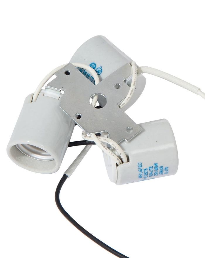 3 Light Glazed Porcelain Cluster Socket Mounted to Bracket