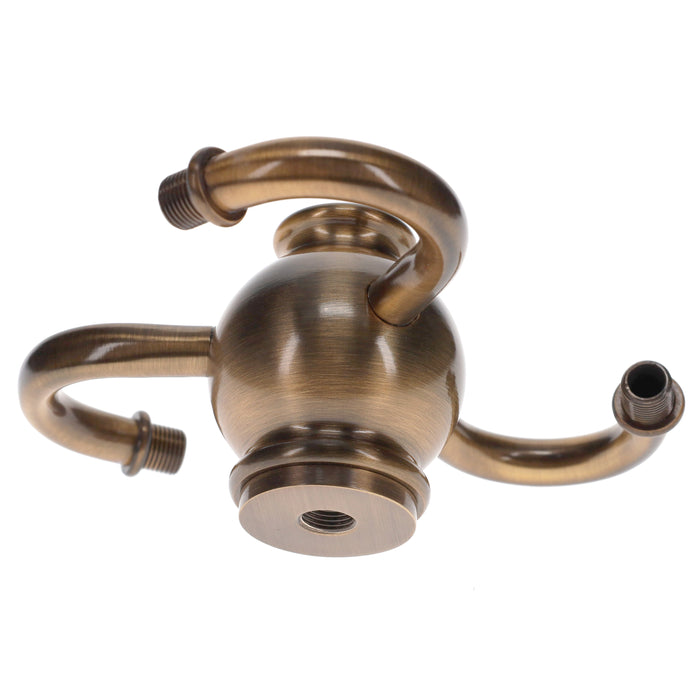 3 Spiral Arm Heavy Brass Lamp Cluster, Choice of Finish (10459B)