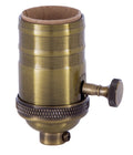 3-Way, Heavy Turned Brass Lamp Socket w/Brass Knob, Antique BRASS Finish, NO UNO