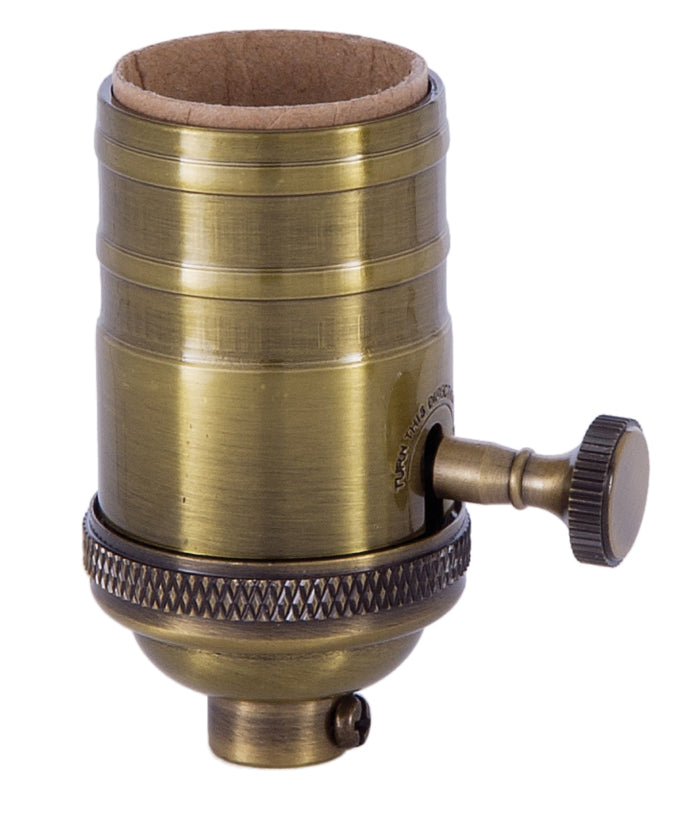 3-Way, Heavy Turned Brass Lamp Socket w/Brass Knob, Antique BRASS Finish, NO UNO