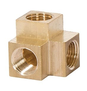3-Way, Top and Two Corner 3/4 Inch Tall Unfinished Brass Lamp Arm Back, 1/8F All Sides