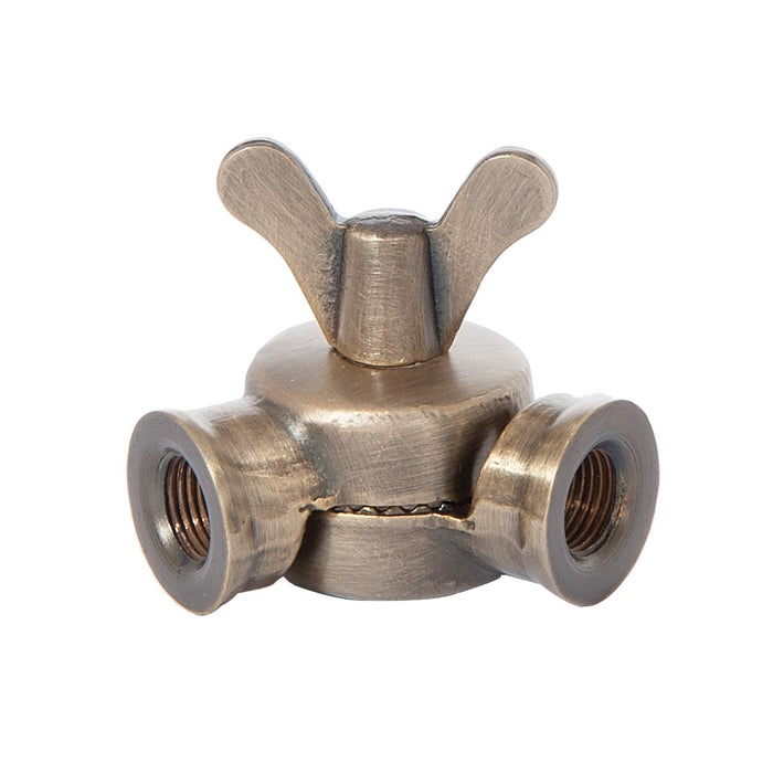 45mm Tall Lamp Swivel with Teeth & Butterfly Pin, Female 1/8 IPS, Antique Brass