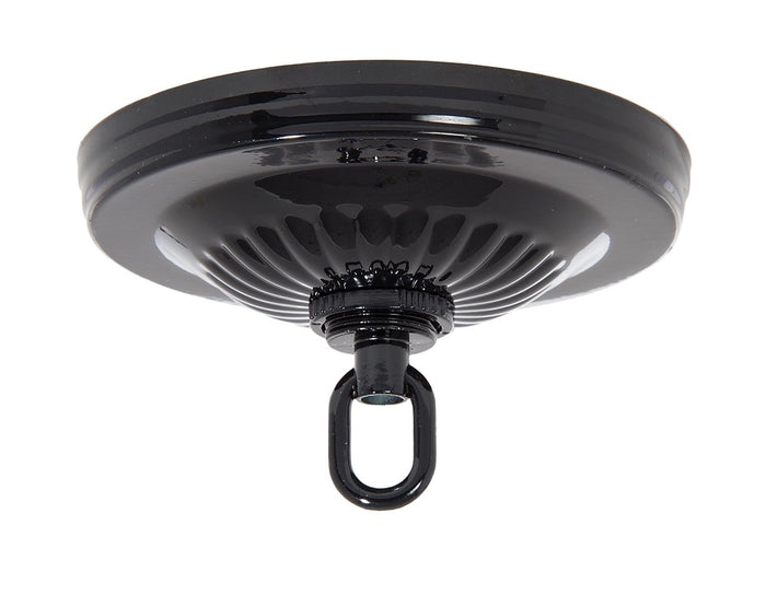 5-1/4 Inch Diameter Black Enamel Finish Steel Ceiling Canopy with Screw Collar Hardware Kit