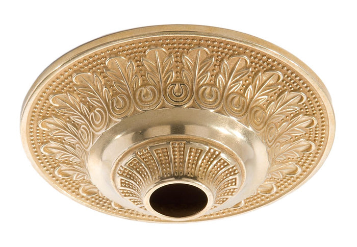 6" Dia., Die Cast Brass, Screw Collar Fixture Canopy, Center Hole Slips 1-1/16"