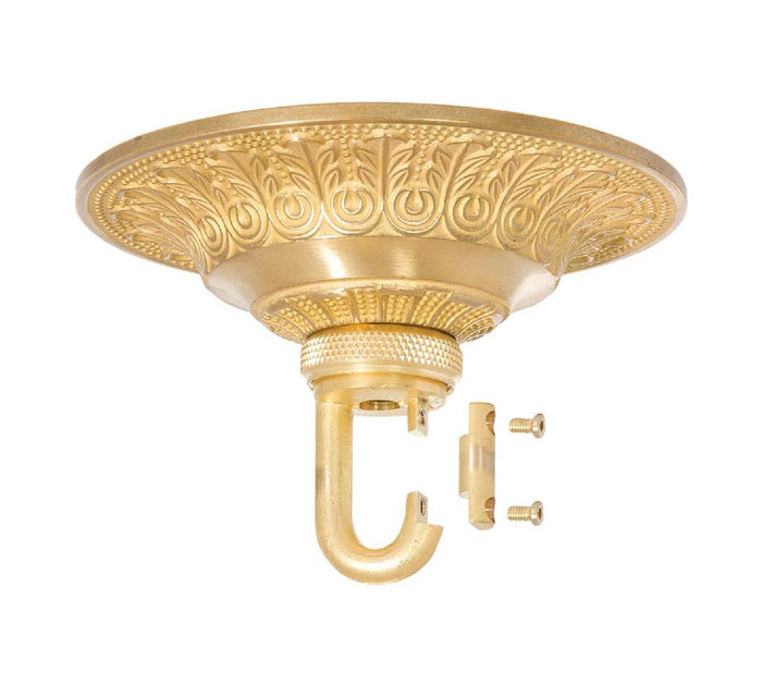 6 Inch Diameter Unfinished Die Cast Brass Canopy w/ Heavy Duty Loop and Hardware Kit (11799UB)