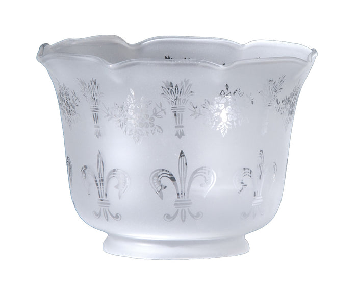 7-1/2 inch diameter Fleur-de-lis Etched Gas Shade, 4 inch lip fitter