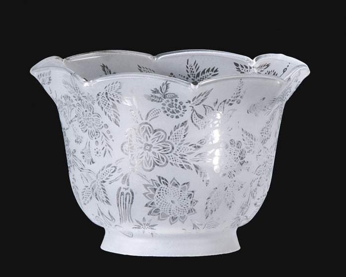 7-1/2 inch diameter Fleur-de-lis Etched Gas Shade, 4 inch lip fitter