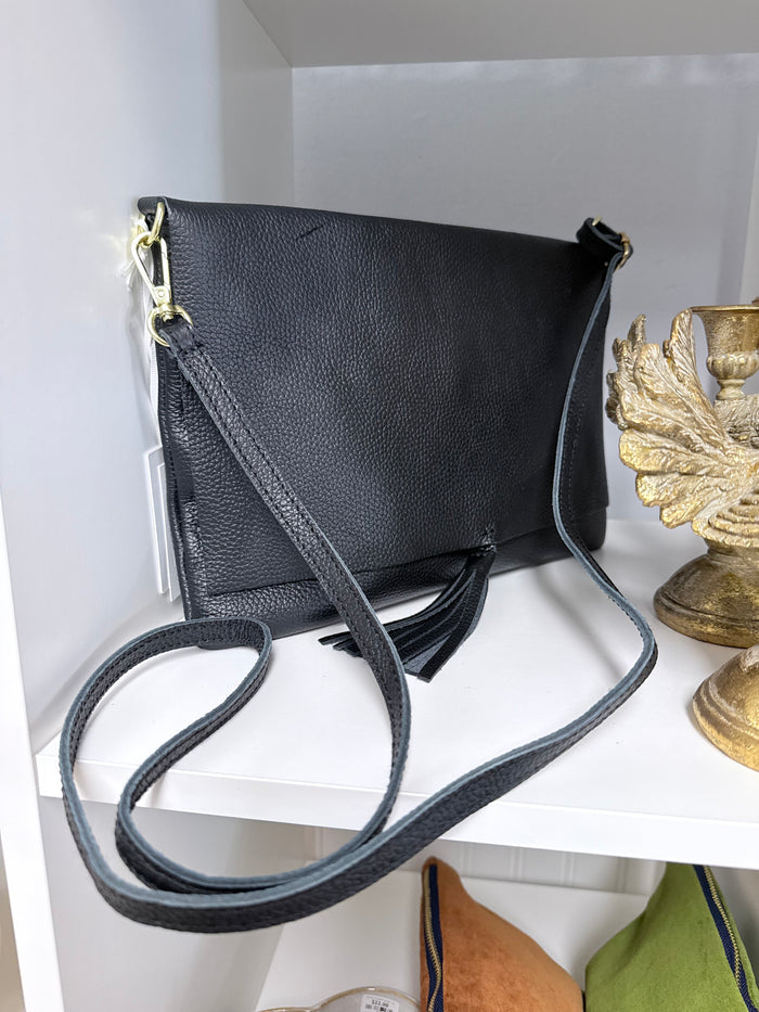 Italian Leather Clutch w/ crossbody strap