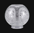 8" Five-Scene Floral Etched Gas Shade, 4 inch fitter