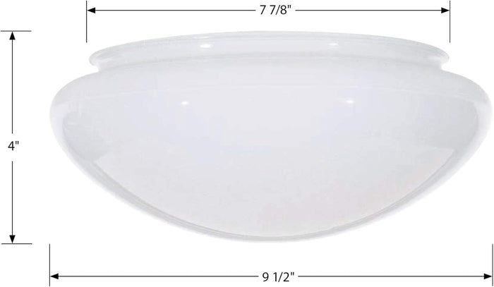 9 1/2" Diameter White Glass Dome Shade, 7-7/8" lip fitter (08627)