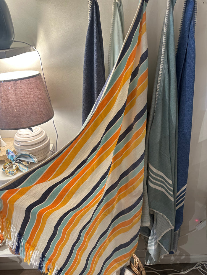 Cotton Towel w/ fringe -Stripe