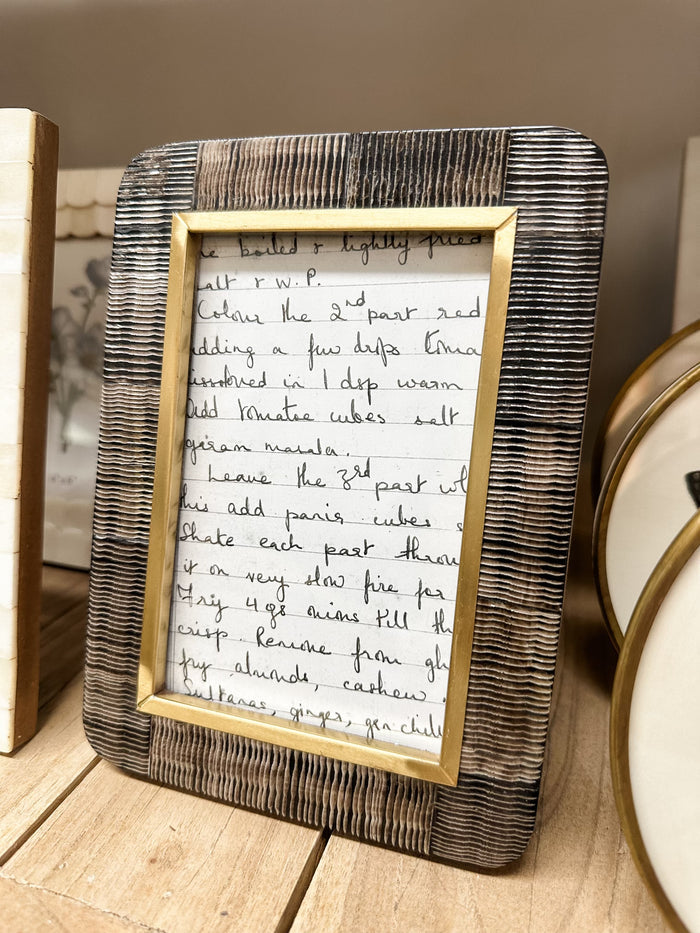 Hand-Carved Photo Frame with Brass Border