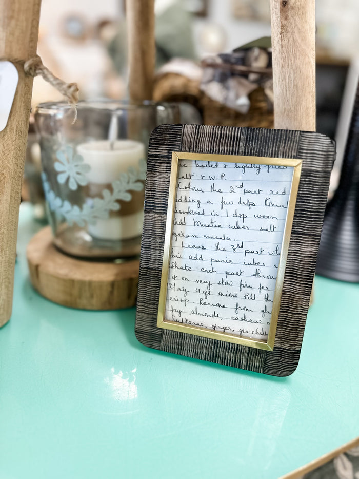 Hand-Carved Photo Frame with Brass Border