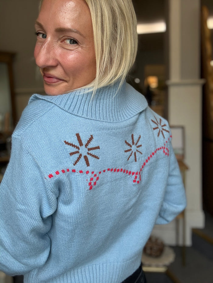Red Embroidered Cardigan, navy or light blue