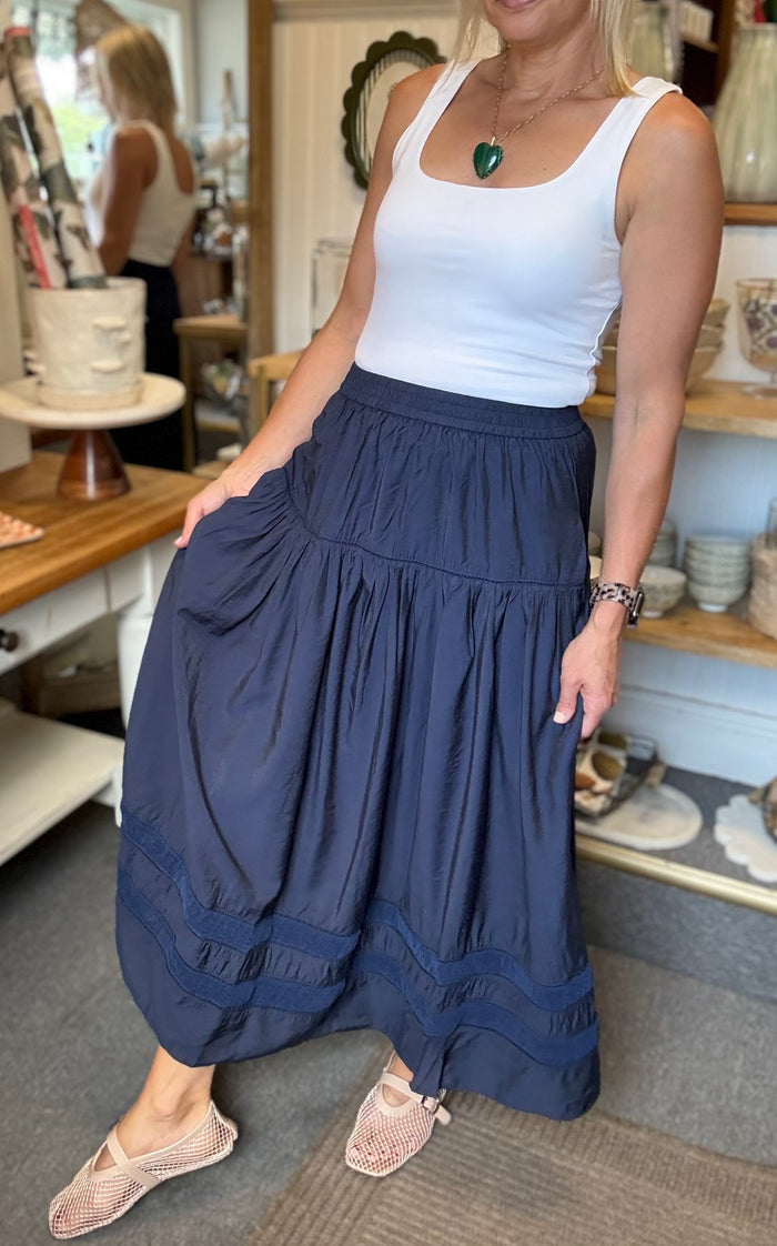 Tiered A-line Midi Skirt