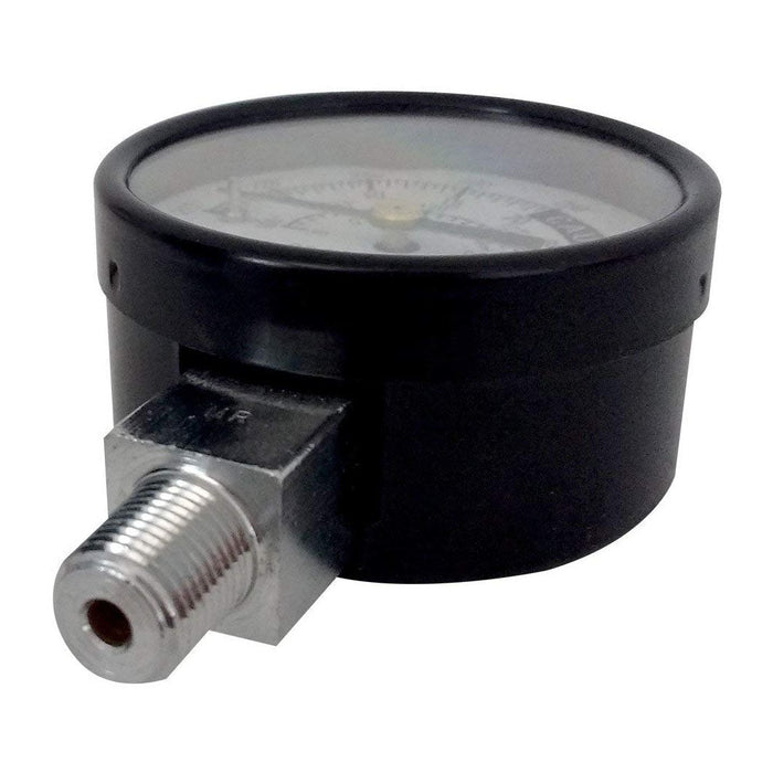 View of the screw part of All American pressure cooker canners geared steam gauge on a white background