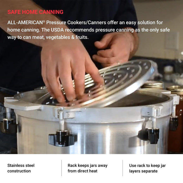 All American Pressure Cooker/Canners Rack, 11.5″ with description on safe home canning with this pressure cooker