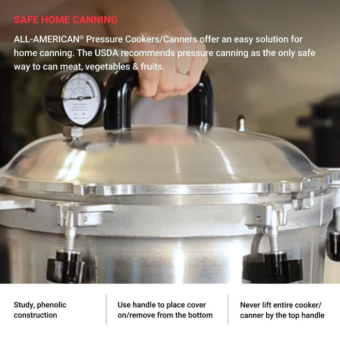 All American Pressure Cooker/Canners Replacement Handle with Screws with description of how to do safe home canning with this pressure cooker