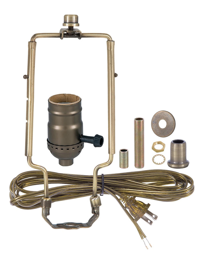 Antique Brass Table Lamp Wiring Kit with 3-way Socket and Adjustable Harp