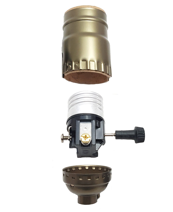 Antique Brass Table Lamp Wiring Kit with 3-way Socket and Adjustable Harp