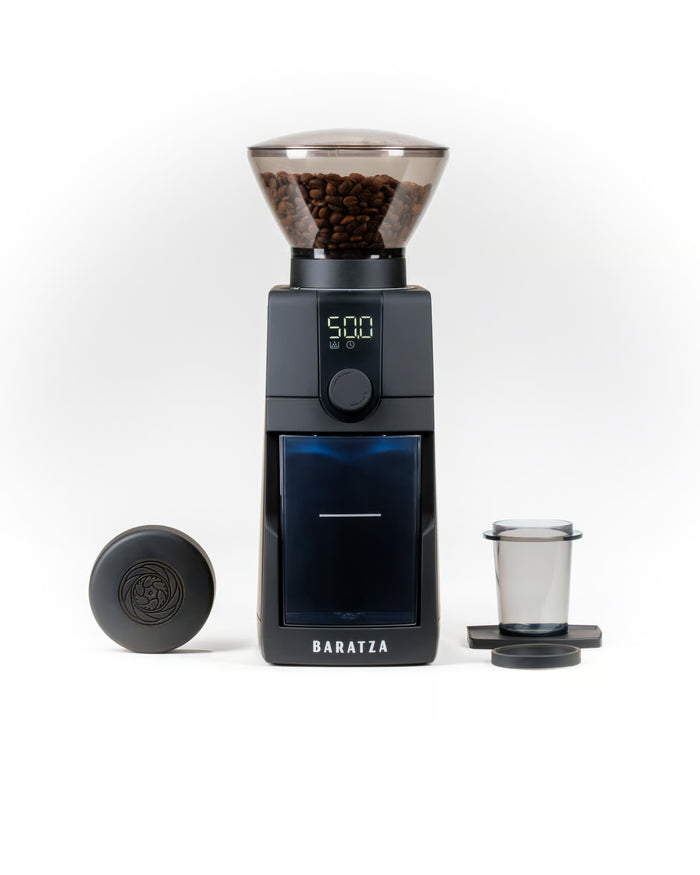 Baratza coffee grinder with accessories on a white background