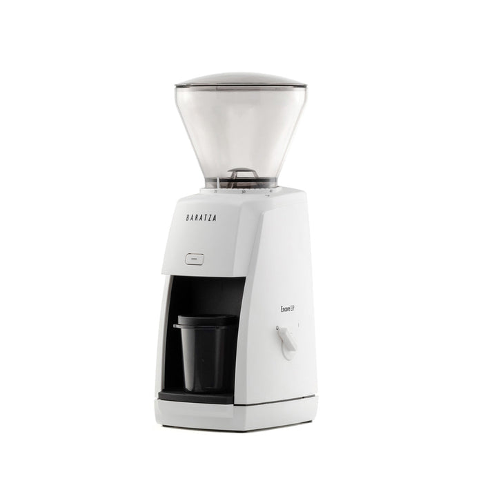 White Baratza coffee grinder displayed on a white background