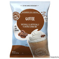 Bag of Blended Ice Coffee with coffee beans and whipped cream on a white background