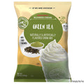 Packaging of Dragonfly Blended Creme Green Tea drink mix with green tea powder, leaves, and a cup.