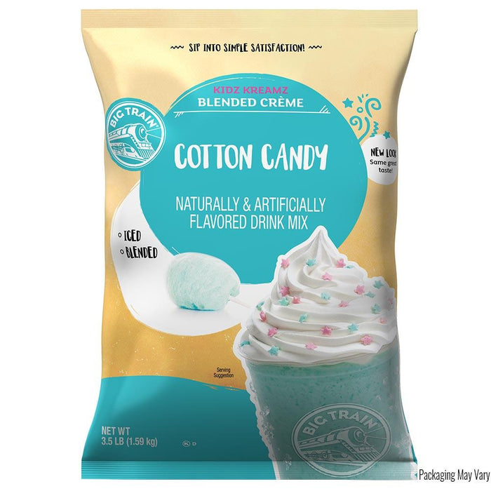 Front view of 3.5 lb bag Big Train Kidz Kreamz Blended Creme Cotton Candy displayed on a white background