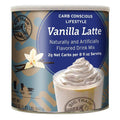Can of Big Train Vanilla Latte drink mix with vanilla flower and whipped cream on label