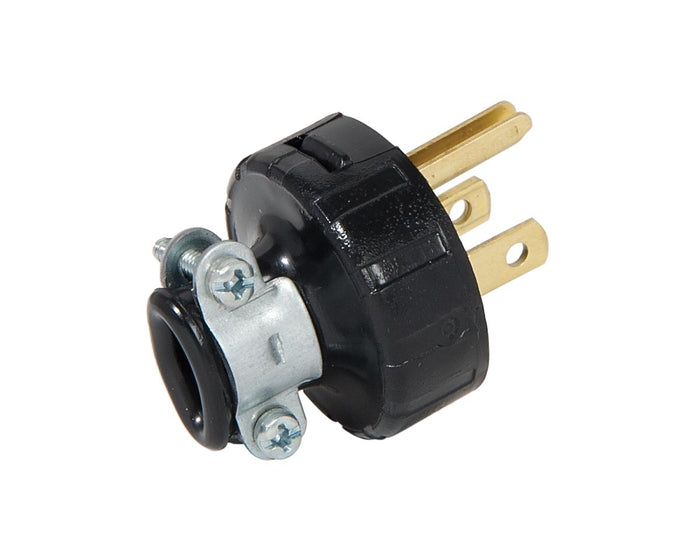 Black Straight Blade 3-Wire Residential Grade Grounding Plug
